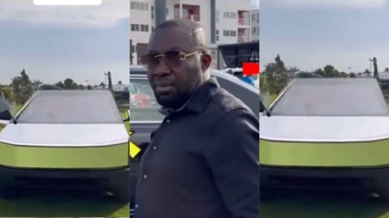 Osei Kwame Despite steps out in his Tesla cybertruck