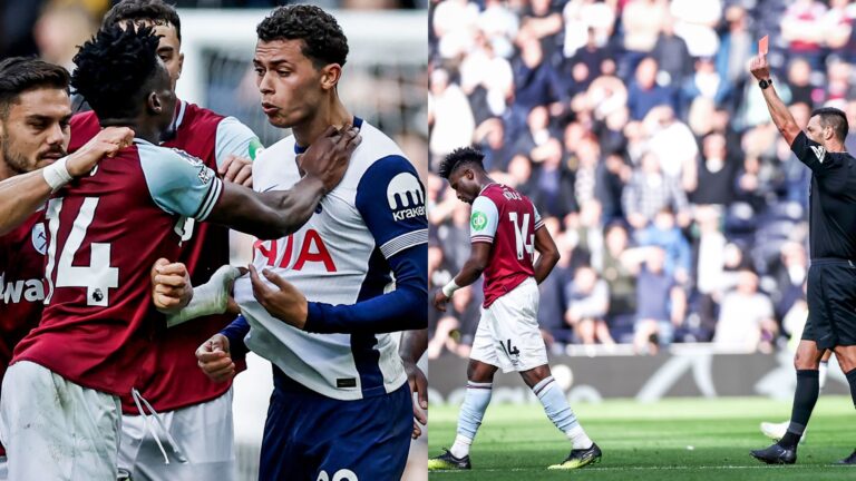 Mohamed Kudus unleashed his Kung-fu skills, kick and slap a player that led to a Red card for him