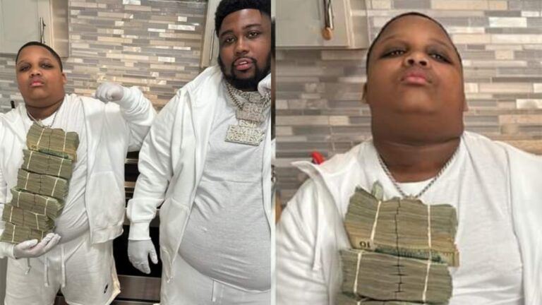 Rapper, Eddie Valero made his son hold a stack of cash as punishment for getting in trouble at school