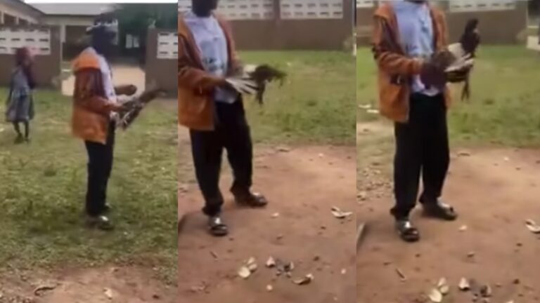 JHS graduate gifts his maths teacher a live fowl after bagging 1 in BECE