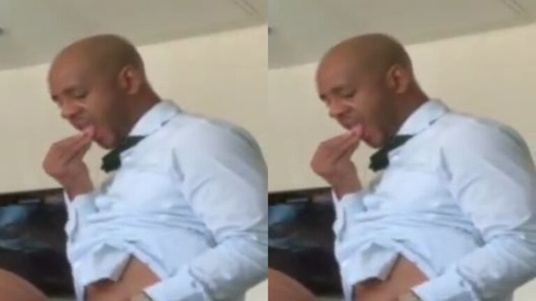 Watch: Moment Baltazar Ebang Egonga tried to soften his meat before working in his office