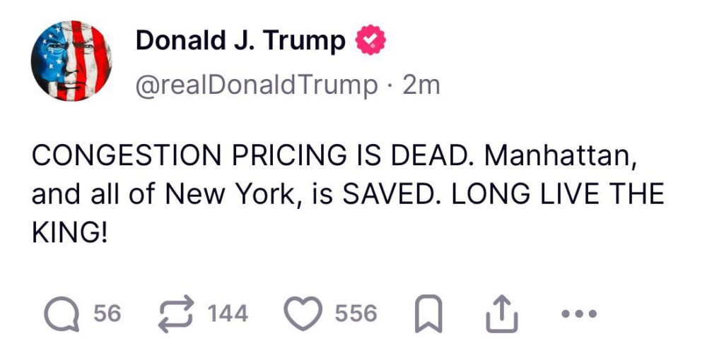 President Donald Trump declares himself ‘king’ after striking down New York congestion pricing